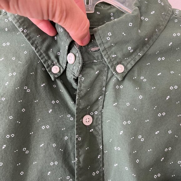 American Eagle Men Sz L Button Up Shirt Green Geometric Long Sleeve Standard Fit - Picture 3 of 8